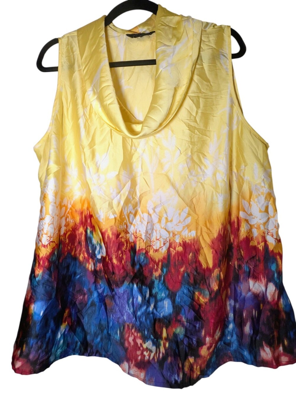Investments Plus Size 24W Yellow Multicolor Floral Cowl Neck Sleeveless Top